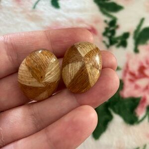 Kactu’s Grand Canaria Handmade Banana Tree Clip-On Earrings from Spain Oval Wood